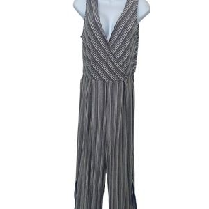 ESPESSSO Womens Sleeveless Striped Jumpsuit Blue White Size Large